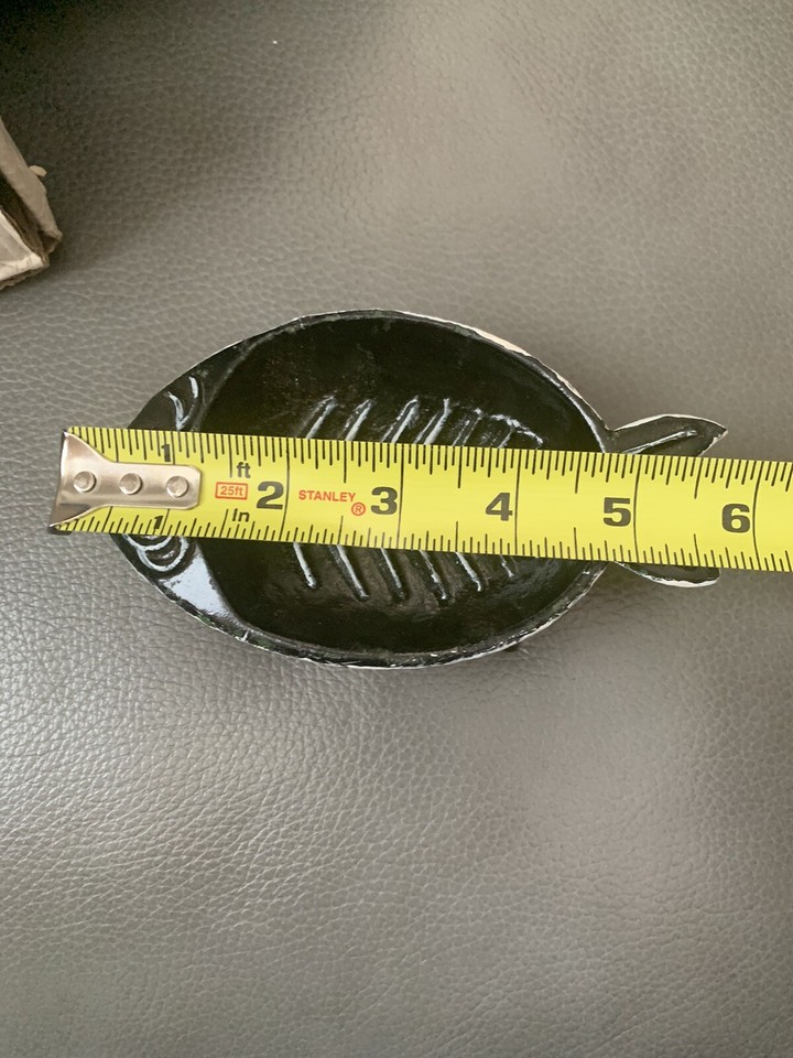 Vintage Cast Iron Soap Dish Fish Footed Japan Painted Black & White