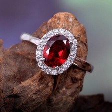 Pave Diamond Red Garnet Oval Gemstone 925 Sterling Silver Ring Graduation Gift's