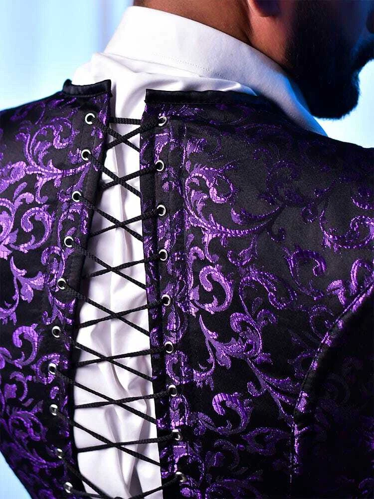 Classic Men's Brocade Vest with Steampunk Steel Boned Corset