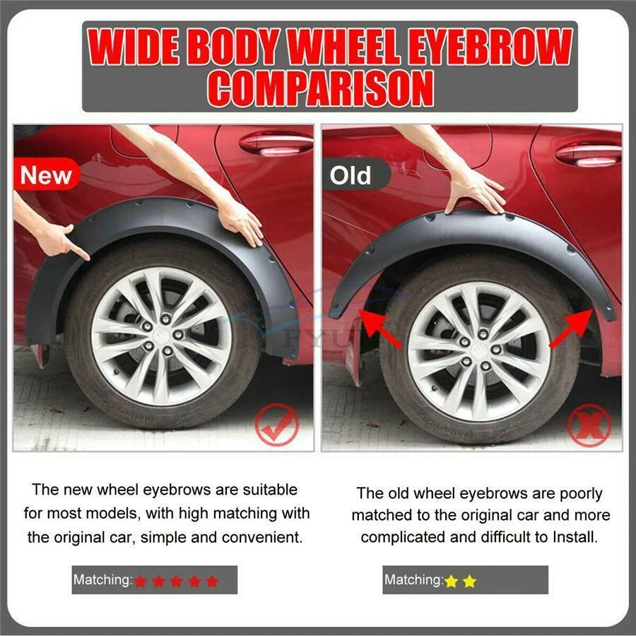 4PC Flexible Durable Polyurethane Car Fender Flares Extra Wide Body Wheel Arches - Image 4 of 4