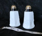 Salt And Pepper Shakers White Milk Glass Vintage Embossed Grape Design