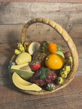 Cesta de frutas de cerámica vintage años 70 mesa de cocina centro de mesa decoración retro 13x11