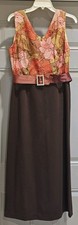 VTG MOD 1960s Women  s Maxi Dress Jacquard Brocaded Floral Bodice Handmade 