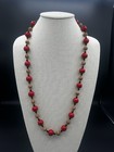 Vintage Long Red Tan Black Beaded Fashion Necklace Boho Statement Jewelry