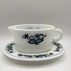 Vintage Pyrex Old Town Blue Gravy Boat and Underplate Set