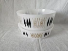VTG MCM Federal Milk Glass Atomic Harlequin Black Gold Bowl & Dish 2.5QT & 8"