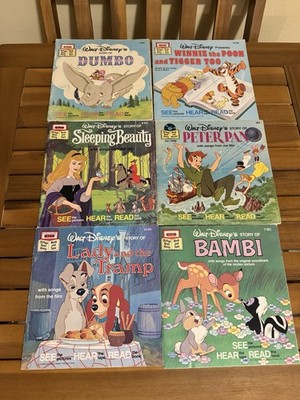 6 Vtg Walt Disney See Hear Read Soft Cover Books Only (No Tape)