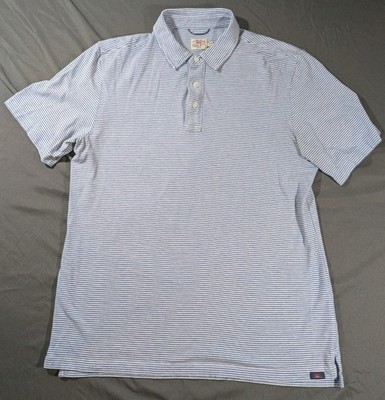 Faherty Movement Polo Mens Medium Blue Striped Pique Stretch Performance 