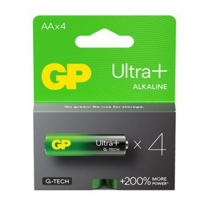 4 GP Ultra+ Alkaline AA Batteries G-Tech LR6 1.5V No Mercury 4BL Pack EXP 2033