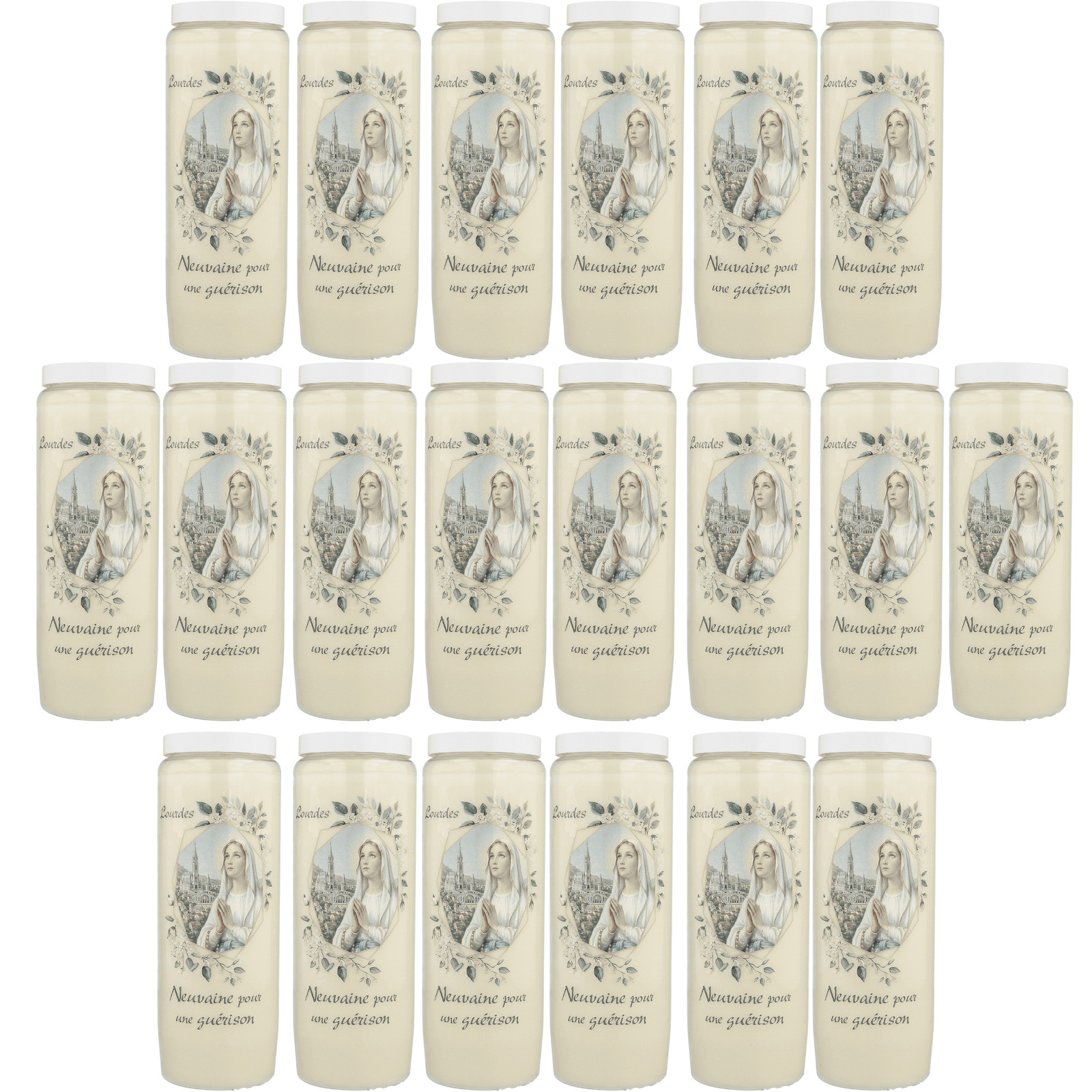 Bougies Neuvaine guérison 17.5 cm en plastique transparent pour prière spirituelle