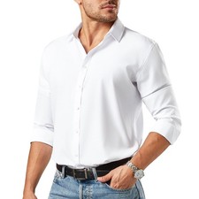 Mens Big and Tall Dress Shirt Wrinkle-Free Stretch Button Down Casual Work Shirt