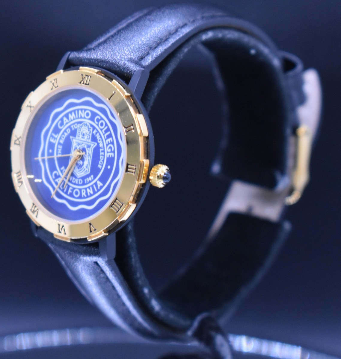 Vtg EL CAMINO COLLEGE California Watch 18k Gold Plate Leather NEW BATTERY & BAND View 3