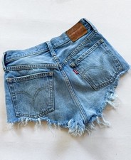 Vtg Levis 501 Big E Selvedge Cut Off Jean Short Distress Cheeky Surf Skate 26