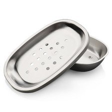 Stainless Steel Soap Dish with Double Layer Draining for Bathroom, Chrome Bru...