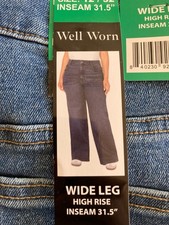NWT Well Worn Women's Wide Leg High Rise Jeans, Size 12/32 INSEAM 31.5  , Blue