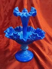 Fenton periwinkle Blue Diamond Lace One Horn Epergne