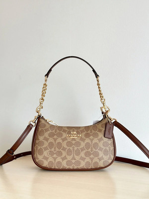 COACH Teri Shoulder Bag In Signature Canvas Gold/Tan/Brown New