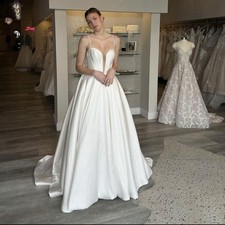 Elegant Satin Wedding Dresses with Bow Backless Beach A-line Bridal Gowns Train