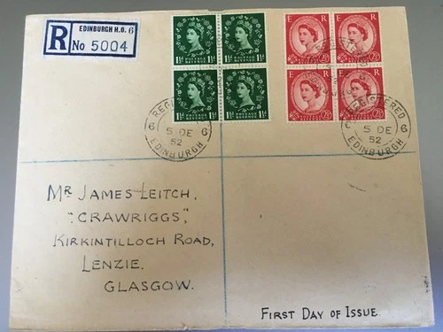 GB STAMPS RARE FIRST DAY COVER 1952 WILDINGS BLOCK OF FOUR EDINBURGH