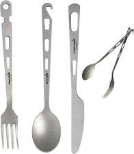 Titanium Fork Spoon Knife Set - Camping Tongs | Ultralight Backpacking Utensils,