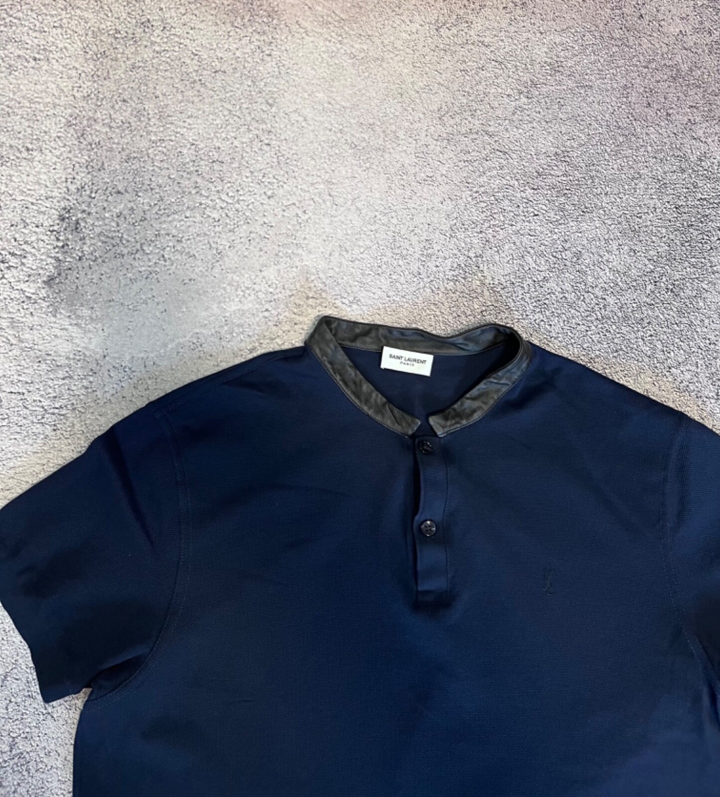 Polo uomo Saint Laurent blu collo pelle taglia L Made in Italy