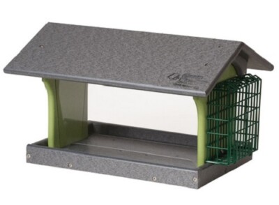 POST MOUNT SEED & SUET BIRD FEEDER 4 Season Covered Combo with Screen Floor USA