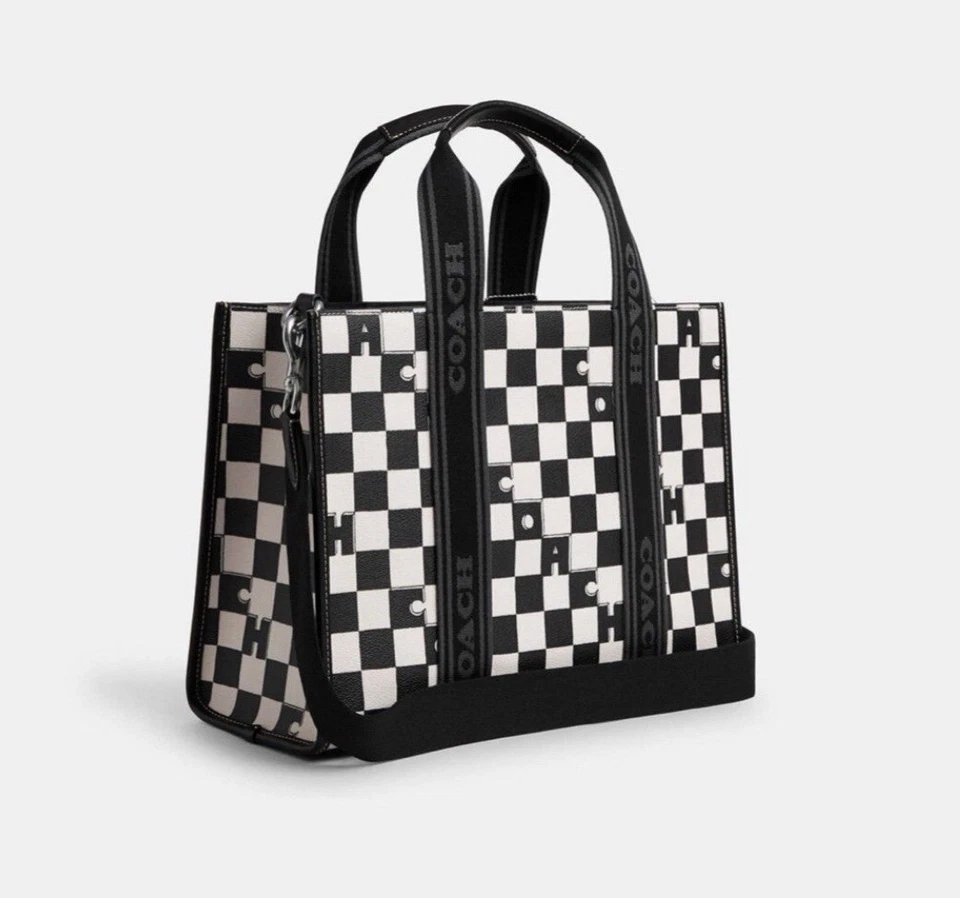 Bolso de Mano Coach Smith Nuevo con Etiquetas con Estampado de Cuadros Plateado/Negro/Tiza CR101 Foto 2 de 4