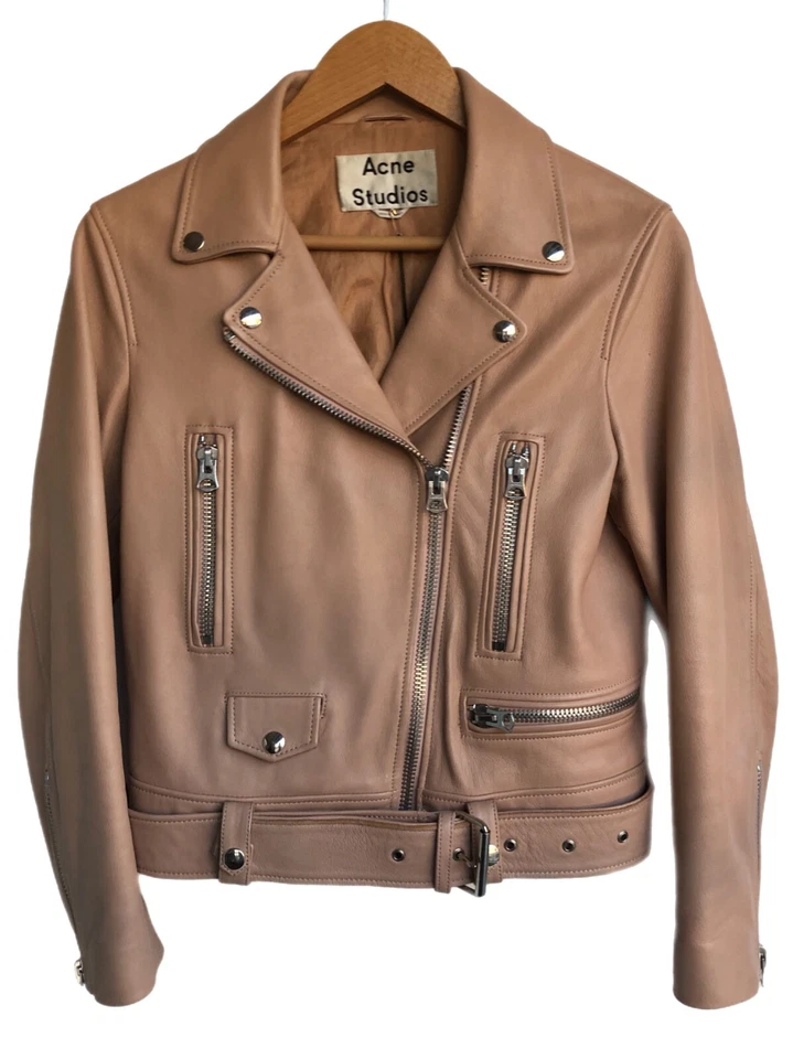 Chaqueta corta de motociclista ACNE STUDIOS beige rubor rosa melocotón 38/6