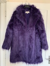Michael Kors Oversized Belted Faux Fur Coat Purple Jacket - Size Xs