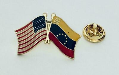 USA - Venezuela 7 Star w/ Crest FRIENDSHIP CROSSED FLAGS LAPEL PIN 