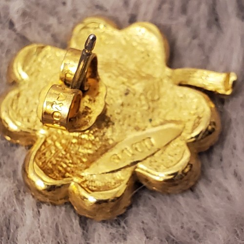 Avon Gold Tone Green Enamel Lucky Four Leaf Clover Earrings - Picture 6 of 6