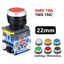 22mm Push Button Switches Momentary Latching LED Red Yellow Green Blue White