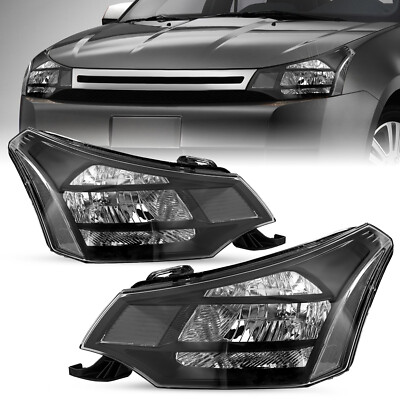 For 2008-2011 Ford Focus S | SE | SES | SEL Halogen 2Pcs Black Clear Headlights