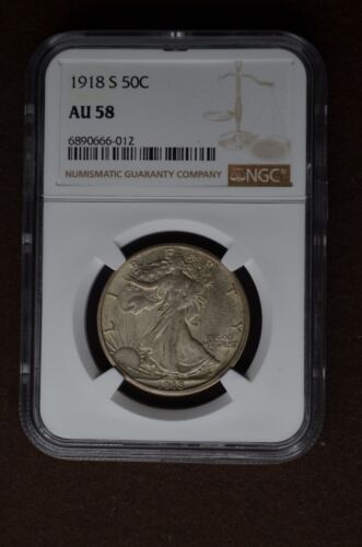 1918-S Walking Liberty Silver Half Dollar Graded by NGC as AU 58 - Picture 1 of 4
