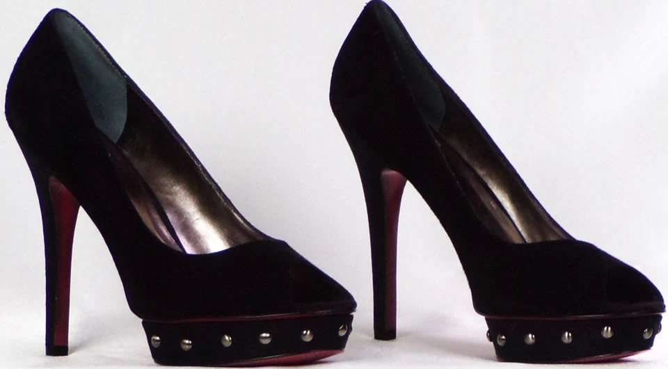 PARIS HILTON size 9.5M SASHAY black suede ultra-high-heel low-platform pumps - Image 3 of 4