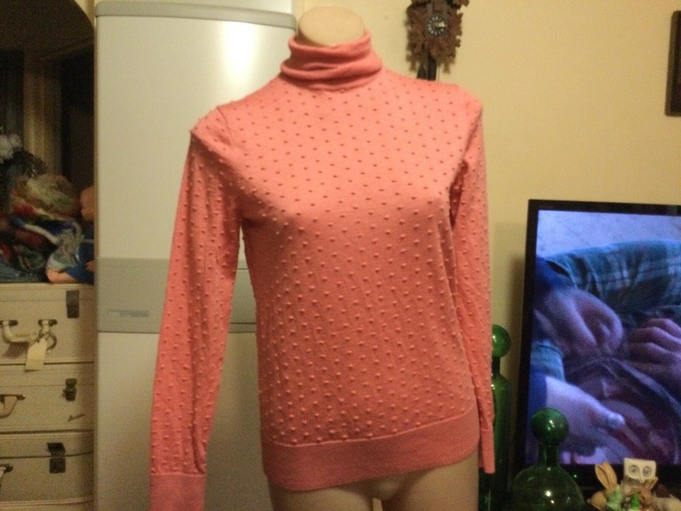 COS dusky pink fine knit jumper polo neck 100% Wool  EUR S