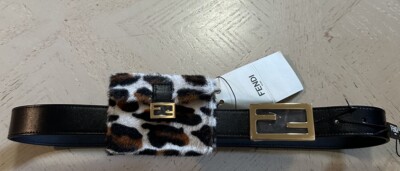 New $920 Fendi Womens FF Logo Leather Baguette Belt Black 32 