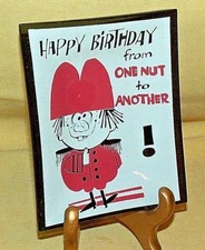 HOUZE ART ASHTRAY DISH HAPPY BIRTHDAY FROM NUT SOLDIER VINTAGE SMOKEY GLASS USA.