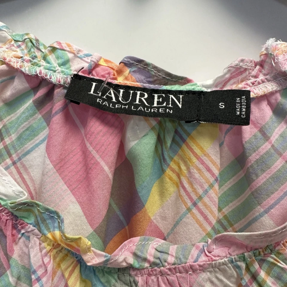 Vestido infantil Lauren Ralph Lauren rosa a cuadros talla pequeña etiqueta negra niñas Foto 2 de 4