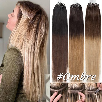 200 Strähnen Microring Loop Haar Extensions Remy Echthaar Haarverlängerung Glatt