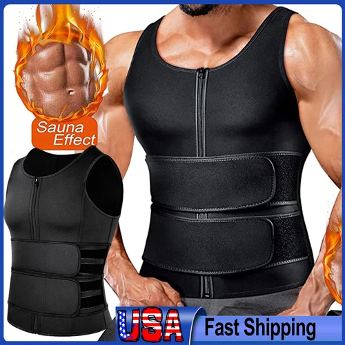 Mens Sauna Suit Double Sweat Belt Body Shaper for Belly Fat Slimming Gym Workout - Picture 1 of 35