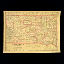 Vintage SOUTH DAKOTA Map Pine Ridge Indian Reservation Cheyenne River