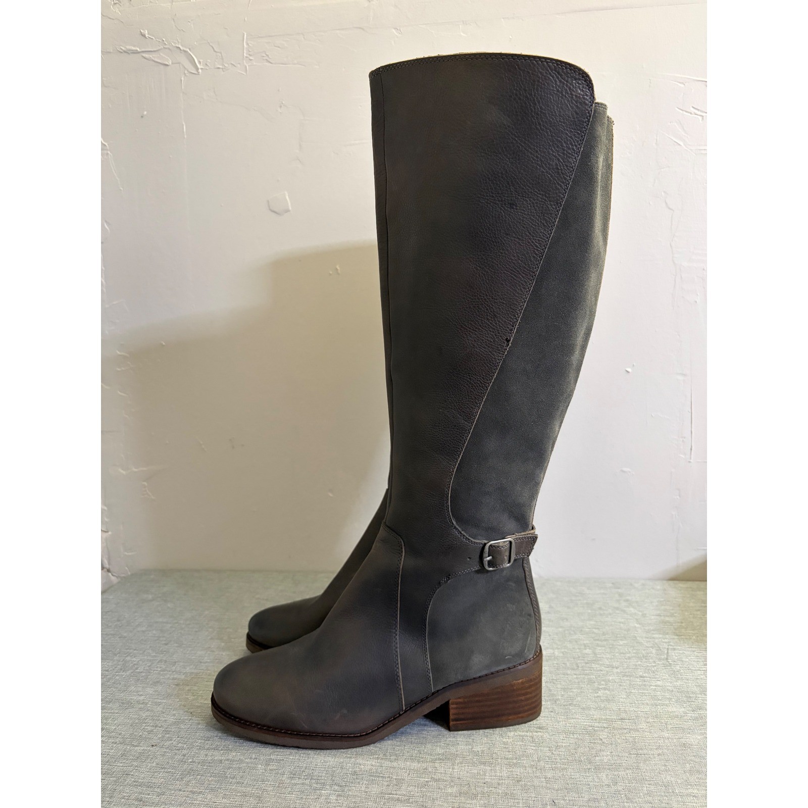 Lucky Brand Boots Womens 9.5 Timini Leather Suede Tall Knee High Riding Buckle