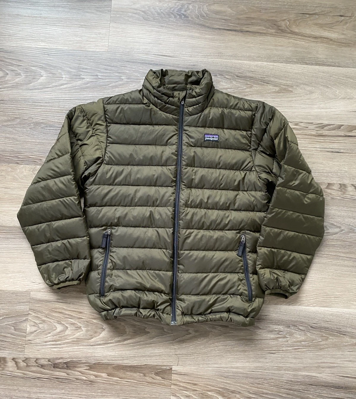 Patagonia Nano Down Puffer Jacket Kids Size Medium Boys Olive Green
