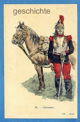 Ansichtskarte, französischer Kürassier vor seinem Pferd, um 1900 !!!