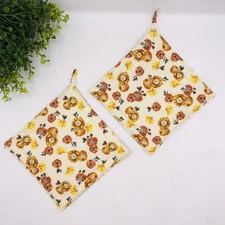 Set of 2 Square Potholders Neutral Creams Strawflowers Cottage Baking Set 7x7