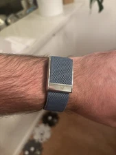 Whoop 5.0/MG Superknit Luxe Band - Slate blue - Shiny Silver Clasp - Logo