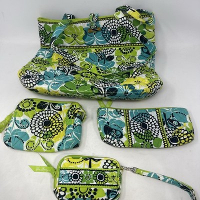 Vera Bradley Lime's Up Tote Large Toggle Closure Carryall Four Piece Set