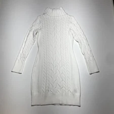 Womens Sweater Dress Cable Knit Turtleneck White Knit Sheath Long Sleeve Size M