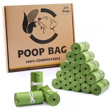 Certified Compostable Dog Poop Bags, 270 Count Landfill Friendly and Leakproo...